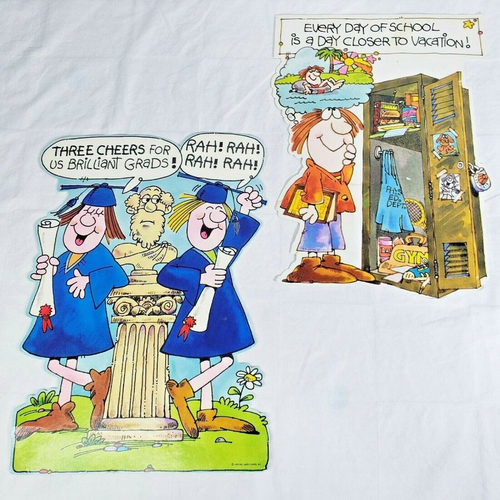 2 Vintage Hallmark Die cut Paper Wall School Decoration Graduation Locker 1979